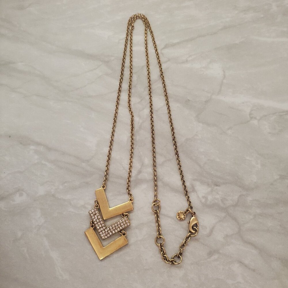 ✨ J.Crew Gold Rhinestone Crystal Pave Chevron Modern Pendant Necklace ✨